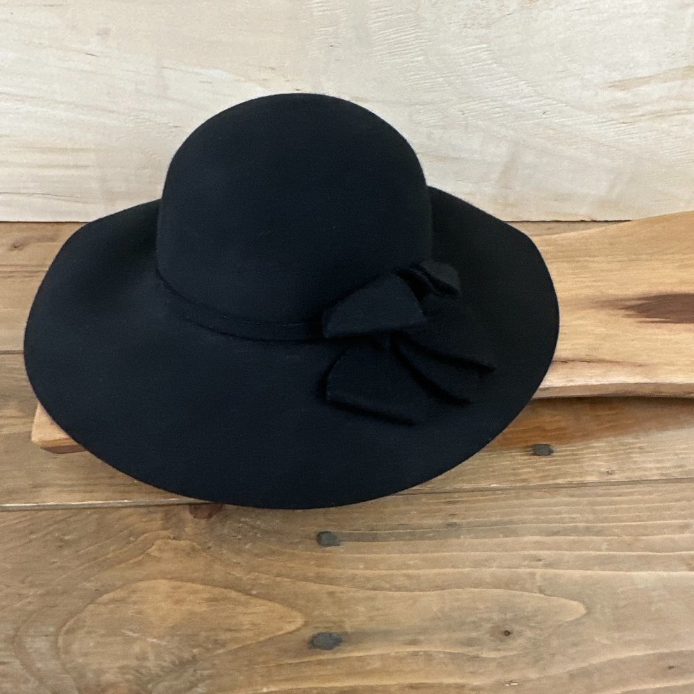 Studio S Black Wool Hat‎ Winter Bow Womens